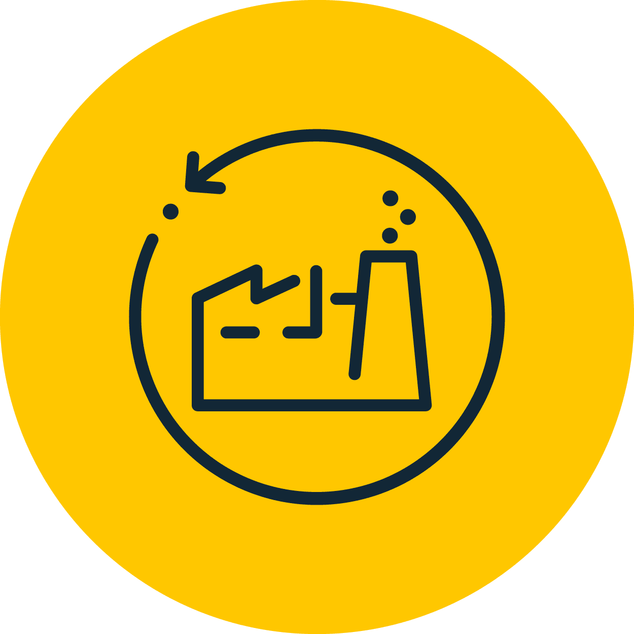 Illustration of factory and arrow showing renewal